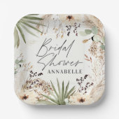 Bruidsfeest dank je moderne pampagras bladgroen papieren bordje (Voorkant)