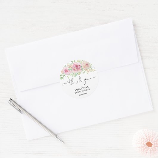 Bruidsfeest Dankjewel met Elegante Rozen Ronde Sticker (Envelop)