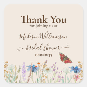 Bruidsfeest Dankjewel Wildflower Vlinder Vierkante Sticker