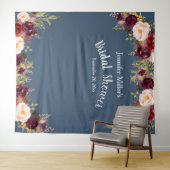 Bruidsfeest decoratie bordeauxblauw bloemend naam  wandkleed (In Situ (horizontaal))