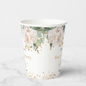 Bruidsfeest decoratie met bloemen eucalyptus glitt papieren bekers (Rechts)