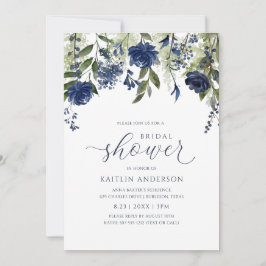 Bruidsfeest Donkerblauwe Wilde Bloemen Groenery Kaart