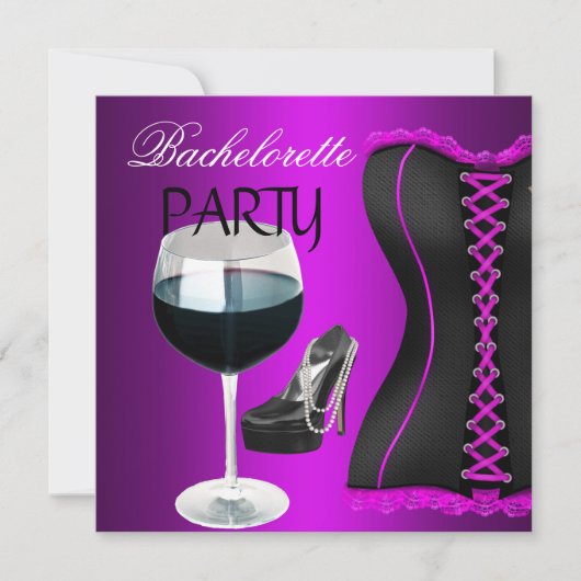 Bruidsfeest Drankjes Magenta Zwarte Corset Kaart (Voorkant)