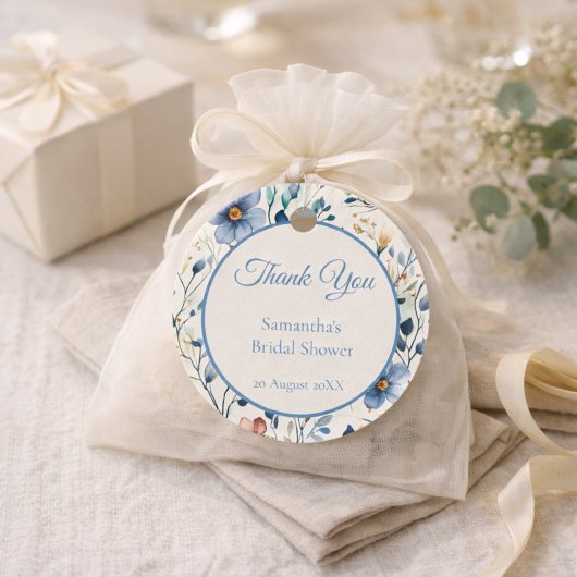 Bruidsfeest Dusty Blue Bloemschildering in Waterve Bedankjes Labels