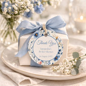 Bruidsfeest Dusty Blue Bloemschildering in Waterve Bedankjes Labels