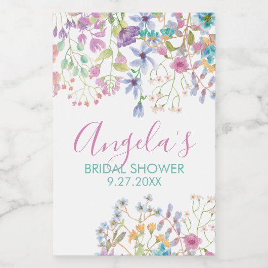 Bruidsfeest Etiquette voor Drankjes met Veld Bloem Wijn Etiket (Enkel label)