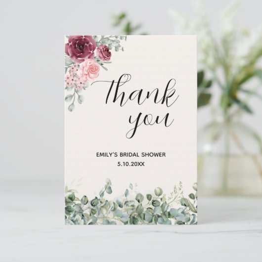 Bruidsfeest Eucalyptus Bloemen Bedankkaart (Staand voorkant)