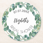 Bruidsfeest eucalyptus groene krans ronde kartonnen onderzetter (Voorkant)