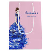 Bruidsfeest Favor Dame met glinsterende blauwe jur Medium Cadeauzakje (Achterkant)