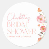 Bruidsfeest Favor met bloemen en klaprozen Ronde Sticker (Voorkant)