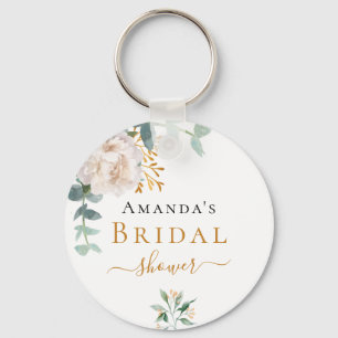 Bruidsfeest favor met bloemendecor en eucalyptusgr sleutelhanger