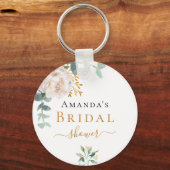 Bruidsfeest favor met bloemendecor en eucalyptusgr sleutelhanger (Voorkant)