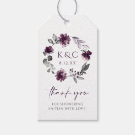 Bruidsfeest Favor Tags - Plum Paarse Bloemen Cadeaulabel
