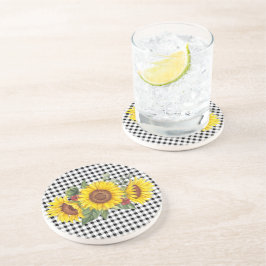 Bruidsfeest Favor voor Dames Gingham & Zonnebloeme Zandsteen Onderzetter