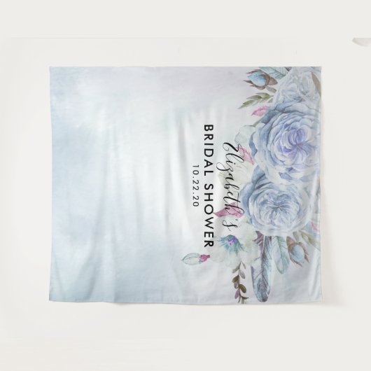 Bruidsfeest Foto Achtergrond Boho Bloemen Veren Wandkleed (Voorkant (horizontaal))