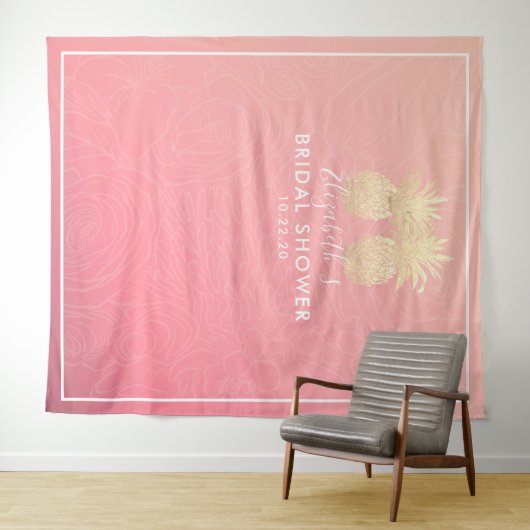 Bruidsfeest Foto Achtergrond Gouden Ananas Koppel Wandkleed (In Situ (horizontaal))