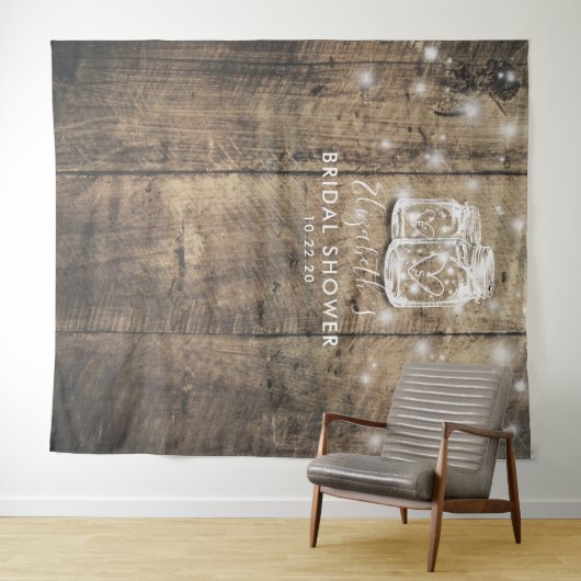 Bruidsfeest Foto Achtergrond Hout Mason Jar Lichte Wandkleed (In Situ (horizontaal))