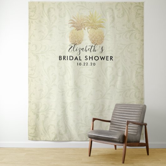 Bruidsfeest Foto Achtergrond Modern Gouden Ananas Wandkleed (In situ)