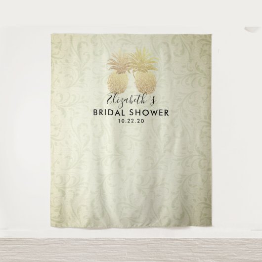 Bruidsfeest Foto Achtergrond Modern Gouden Ananas Wandkleed (Voorkant)