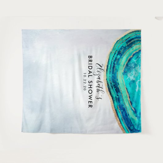 Bruidsfeest Foto Achtergrond Teal Goud Agate Geode Wandkleed (Voorkant (horizontaal))