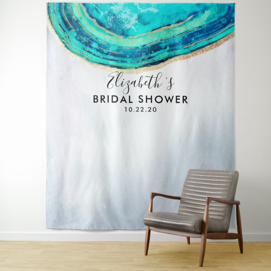 Bruidsfeest Foto Achtergrond Teal Goud Agate Geode Wandkleed (In situ)