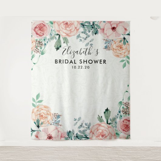 Bruidsfeest Foto Achtergrond Waterverf Bloemen Wandkleed (Voorkant)