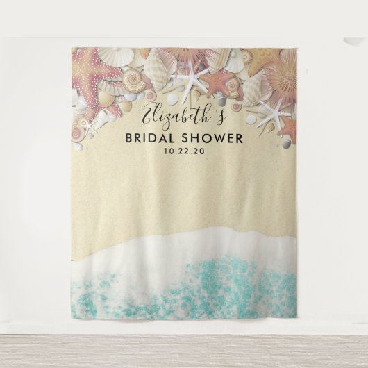 Bruidsfeest Foto Achtergrond Zomer Strand Zeester Wandkleed (Voorkant)