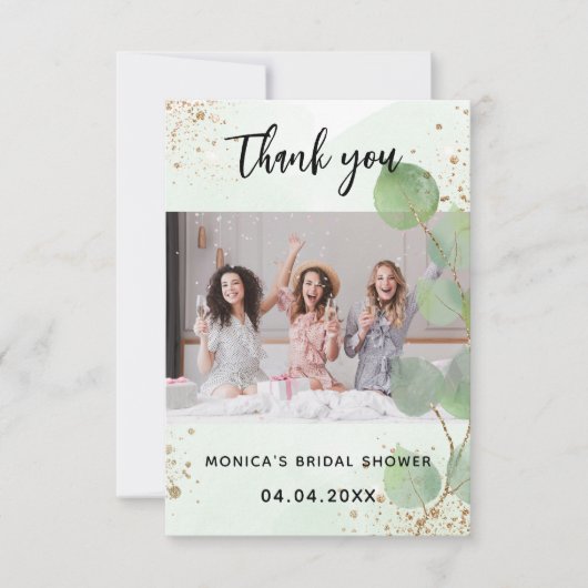 Bruidsfeest foto eucalyptus botanisch bedankkaart (Voorkant)