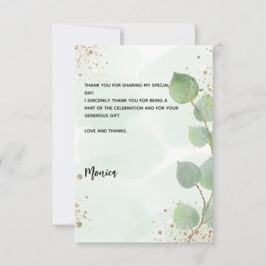 Bruidsfeest foto eucalyptus botanisch bedankkaart (Achterkant)