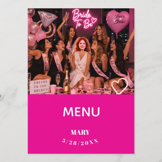Bruidsfeest Foto Menu Roze (Voorkant)