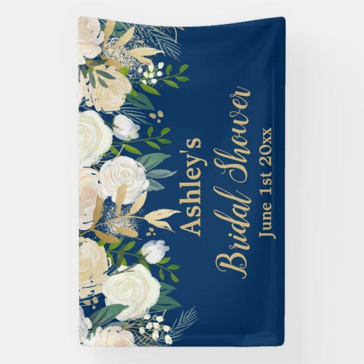 Bruidsfeest Fotohokje Navy & Goud Bloemstuk Prop Spandoek (Verticaal)