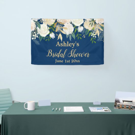 Bruidsfeest Fotohokje Navy & Goud Bloemstuk Prop Spandoek (Beurs)