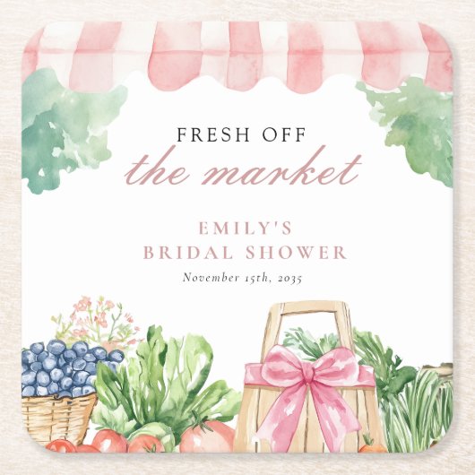 Bruidsfeest 'Fresh Off The Market' Kartonnen Onderzetters (Voorkant)