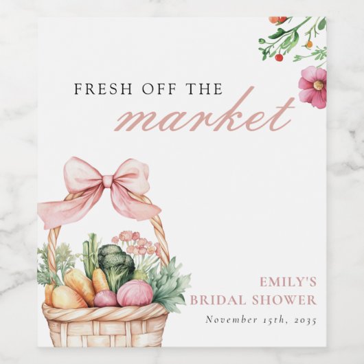 Bruidsfeest 'Fresh Off The Market' Wijn Etiket (Enkel label)