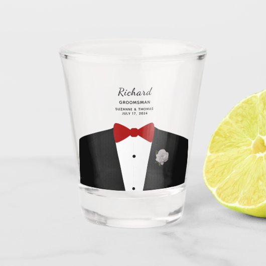 Bruidsfeest geschenk voor bruidsjonker Rood lint S Shot Glas (Voorkant)