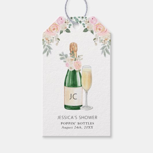 Bruidsfeest giftlabels met Bloemen & Prosecco Cadeaulabel (Voorkant)