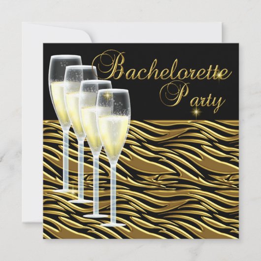 Bruidsfeest Goud Champagne Zwart Kaart (Voorkant)