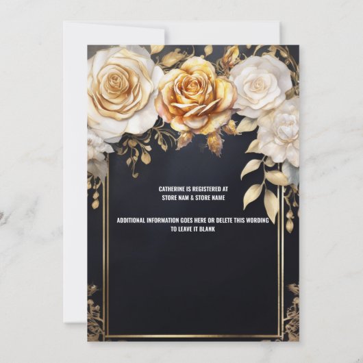 Bruidsfeest goud zwart roos bloem bloemrijk chic kaart