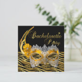Bruidsfeest Gouden Masker Zwart Kaart (Staand voorkant)