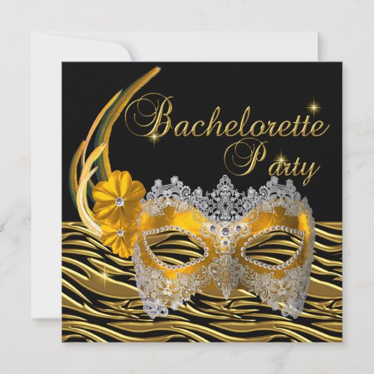 Bruidsfeest Gouden Masker Zwart Kaart (Voorkant)