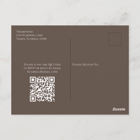 Bruidsfeest herfst groen blad QR-code Briefkaart (Achterkant)