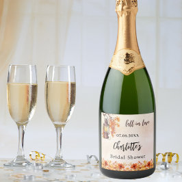 Bruidsfeest herfst oranje bloemen bladeren sparkling wijnetiket