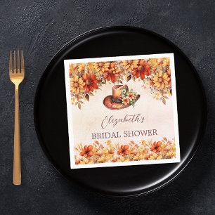 Bruidsfeest herfst oranje bloemen cowboyhoed servet
