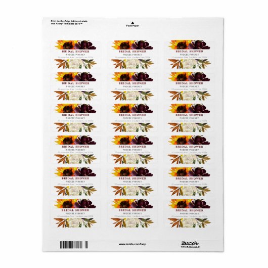 Bruidsfeest Herfstbloemen Retouradres Etiket (Full Sheet)