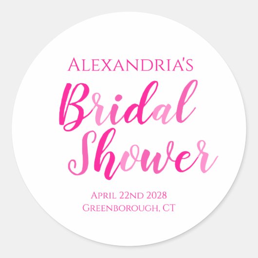 Bruidsfeest Hot Pink Modern Feest Ronde Sticker (Voorkant)