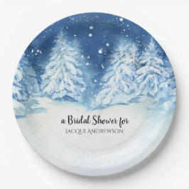 Bruidsfeest in het wild bos met sneeuwval Bomen Papieren Bordje