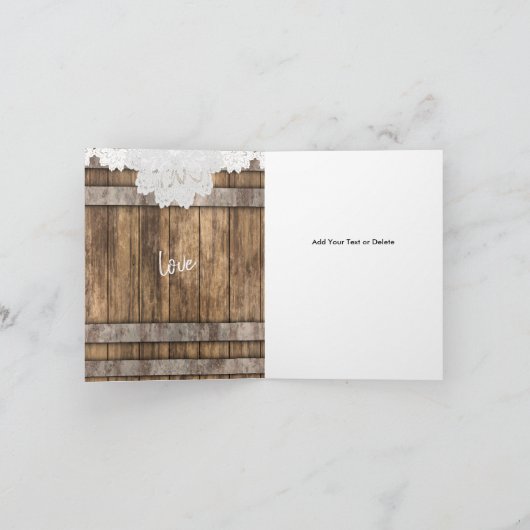 Bruidsfeest in rustiek hout en kant bedankkaart (Binnen)