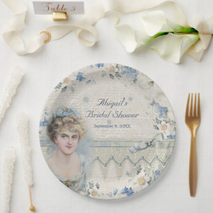 Bruidsfeest in vintage Victoriaanse stijl met blau Papieren Bordje