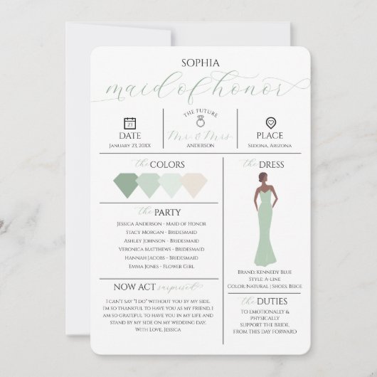 Bruidsfeest Info Kaart Will You Be My Maid of Hono (Voorkant)