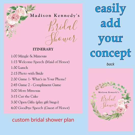 Bruidsfeest Itinerarium Plan 🌸 Roze Bloemstuk Aan Kaart